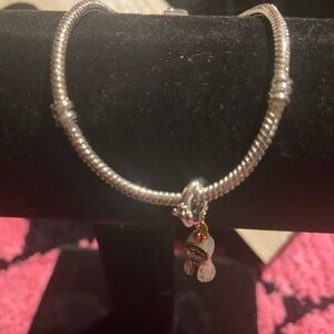 Sleek Silver Snake Chain Bracelet with Beaded Charm